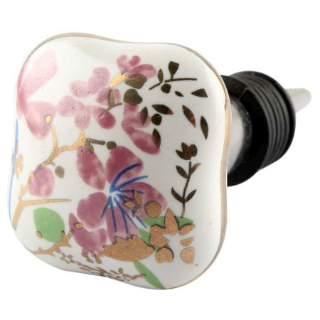 Pink Flower Square Ceramic Wine Stopper